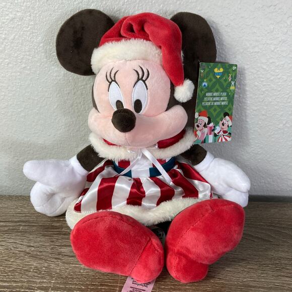 Disney Minnie Mouse Christmas Plush 2023 Holiday‎ Red Striped Dress Santa Hat - Picture 4 of 11
